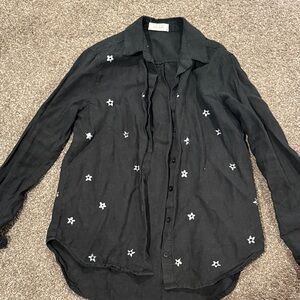 Bella Dahl Black linen Button-Up Shirt with silver stars